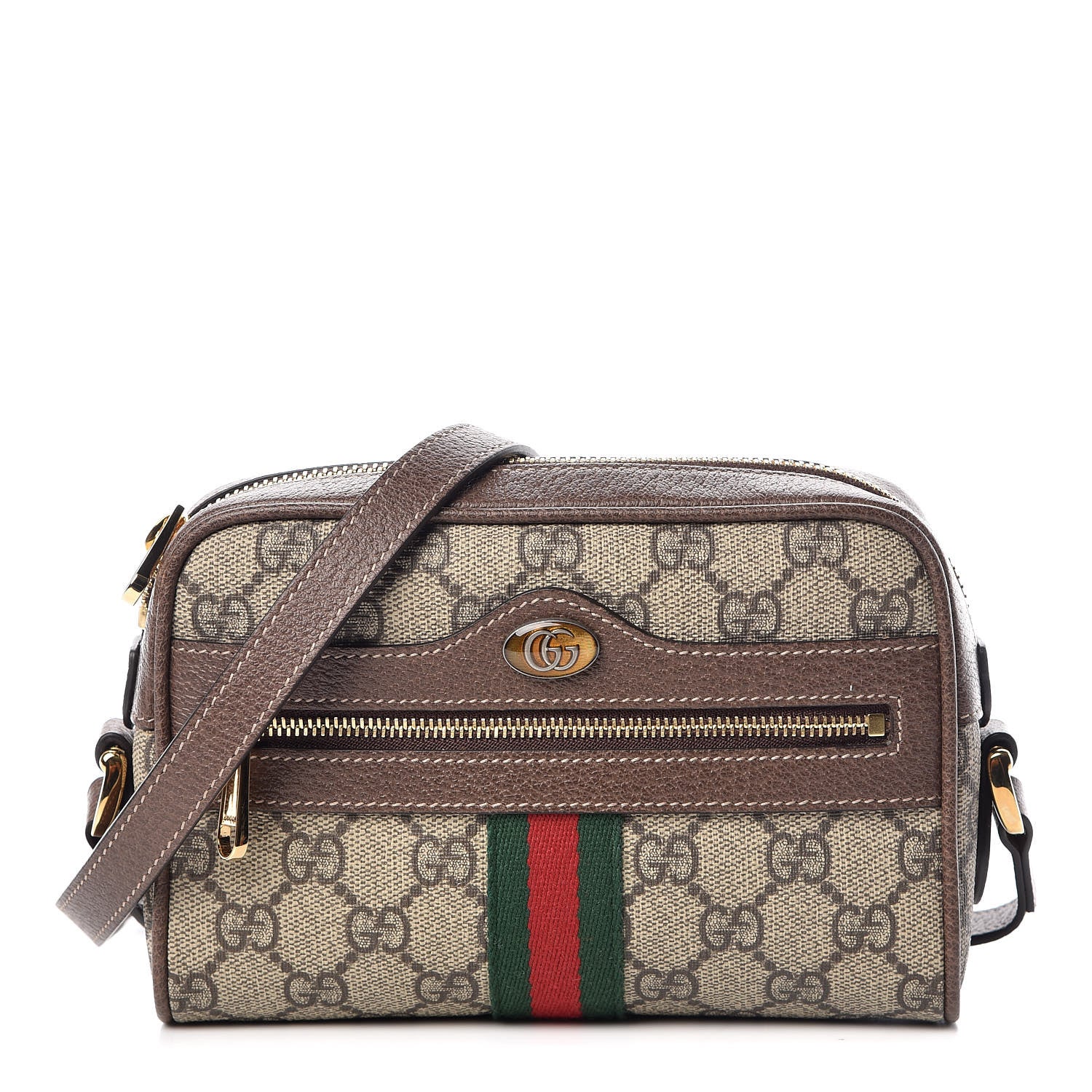 Gucci GG Supreme Monogram Web Mini Ophidia Shoulder Bag Brown 1 of 7