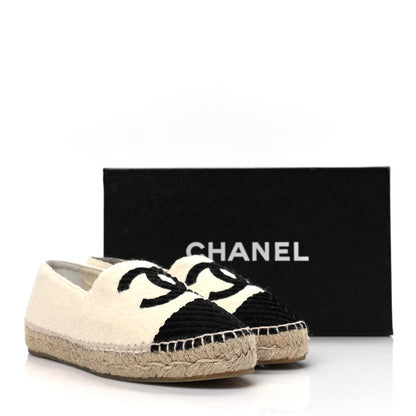 Chanel Tweed Velvet CC Espadrilles 37 Ecru Black 9 of 9