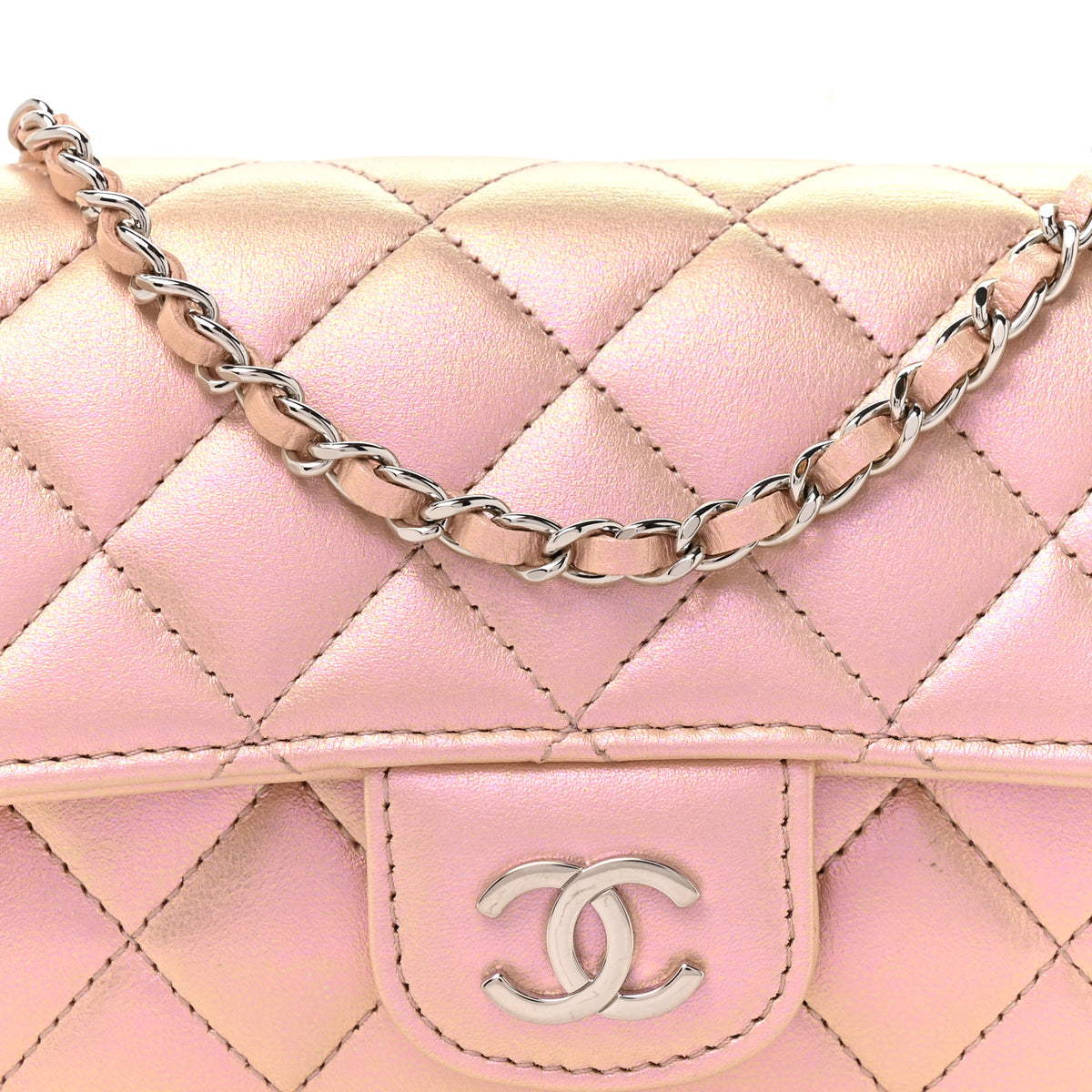 Chanel Iridescent Calfskin Quilted Glasses Case With Chain Pink 9 of 11