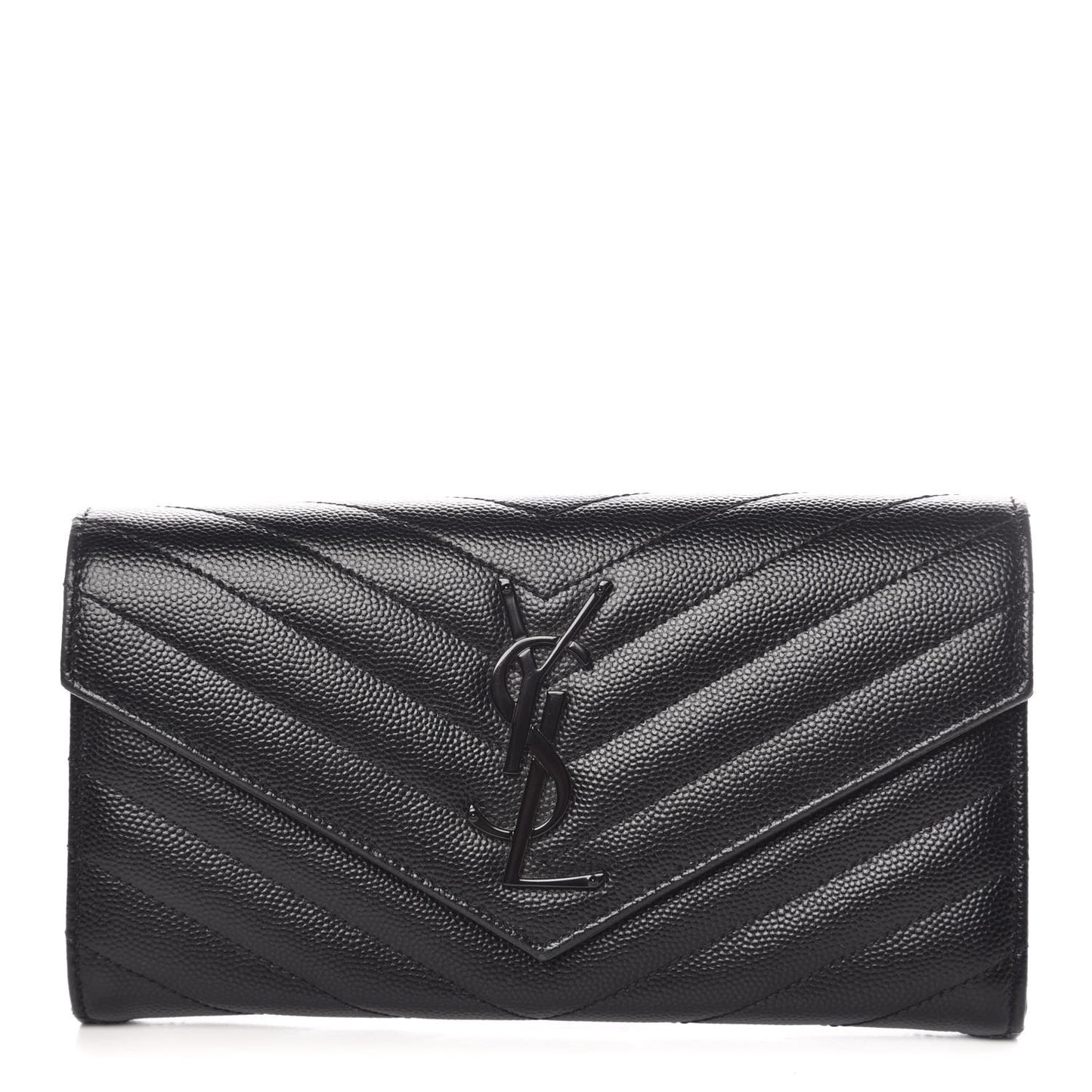 Grain De Poudre Matelasse Chevron Monogram Flap Wallet Black