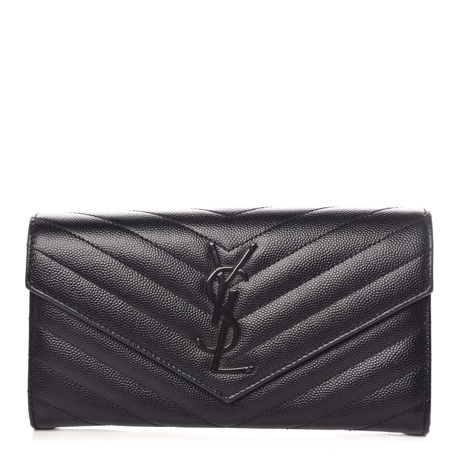 Saint Laurent Grain De Poudre Matelasse Chevron Monogram Flap Wallet Black 1 of 9