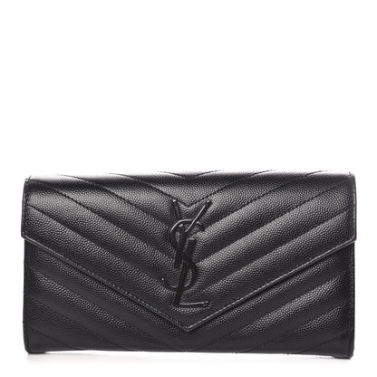Saint Laurent Grain De Poudre Matelasse Chevron Monogram Flap Wallet Black 1 of 9