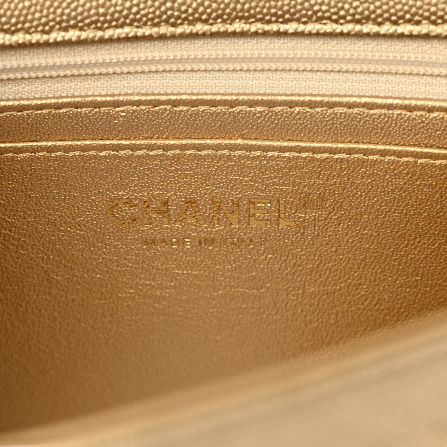 Metallic Caviar Quilted Mini Top Handle Rectangular Flap Gold