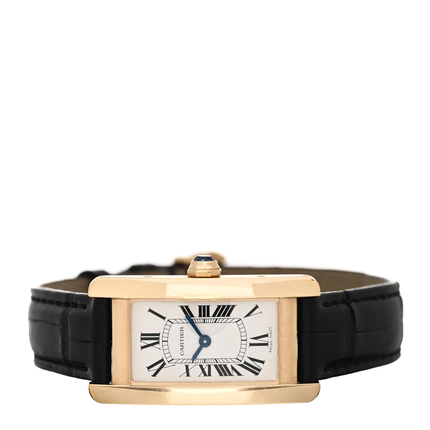 Cartier 18K Yellow Gold Alligator 19mm Tank Americaine Quartz Watch 2 of 5