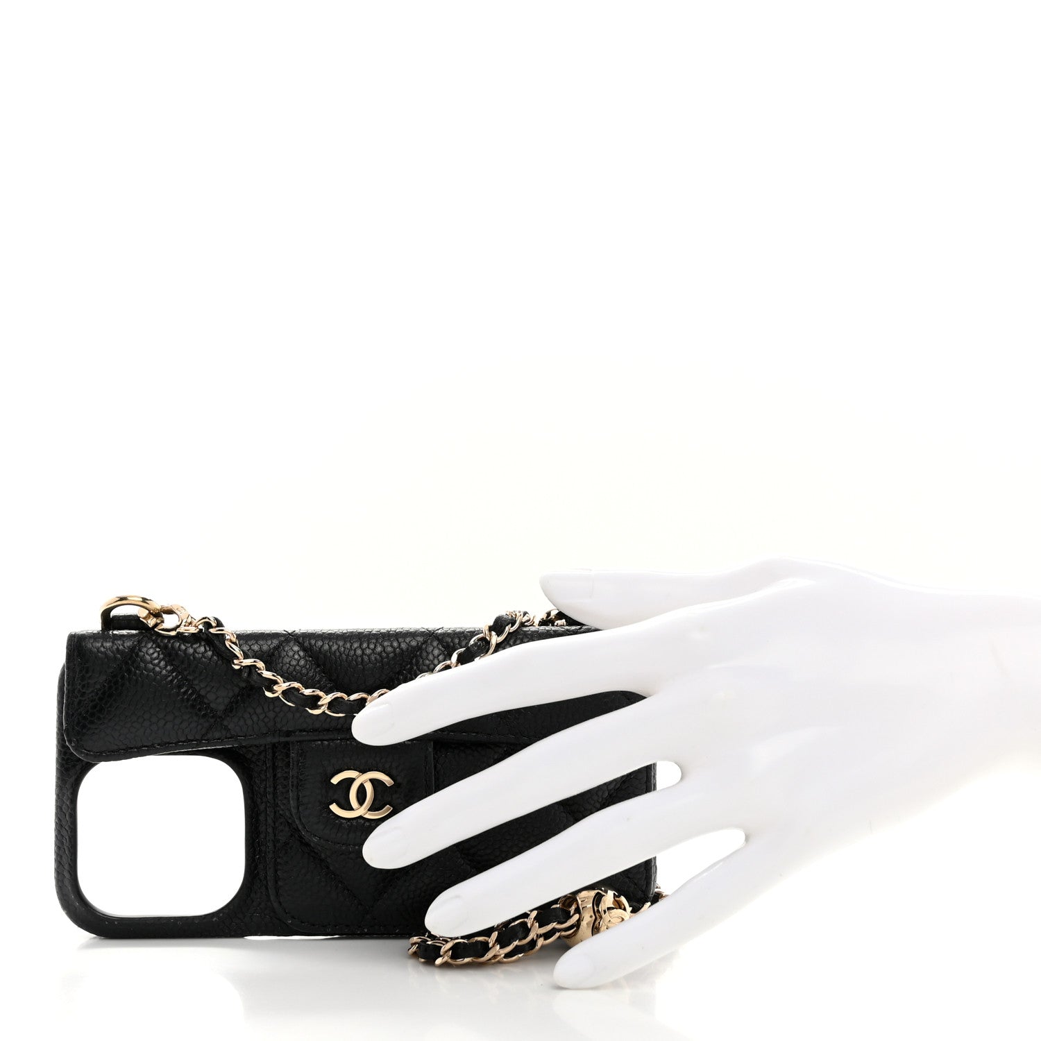 Chanel Caviar Quilted Pearl Crush iPhone 15 Pro Holder With Chain Black 2 of 7