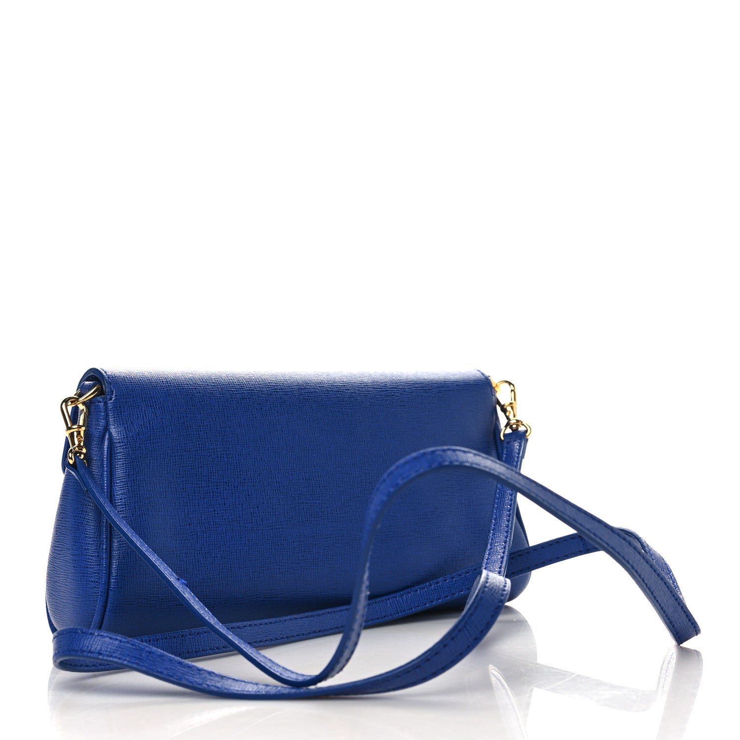 Fendi Vitello Elite Flap Crossbody Bag Blue Neon 3 of 9
