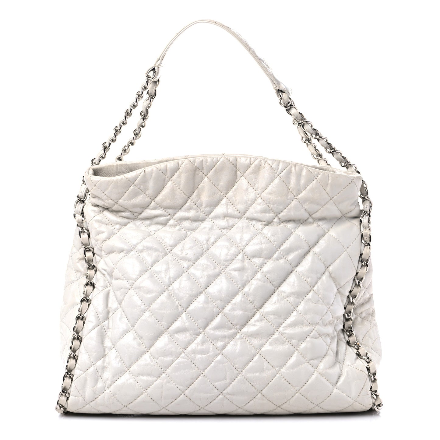 Glazed Calfskin Quilted Large Chain Me Hobo Dark White