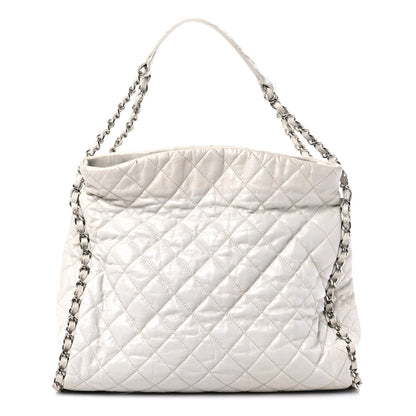 Chanel Glazed Calfskin Quilted Large Chain Me Hobo Dark White 1 of 21