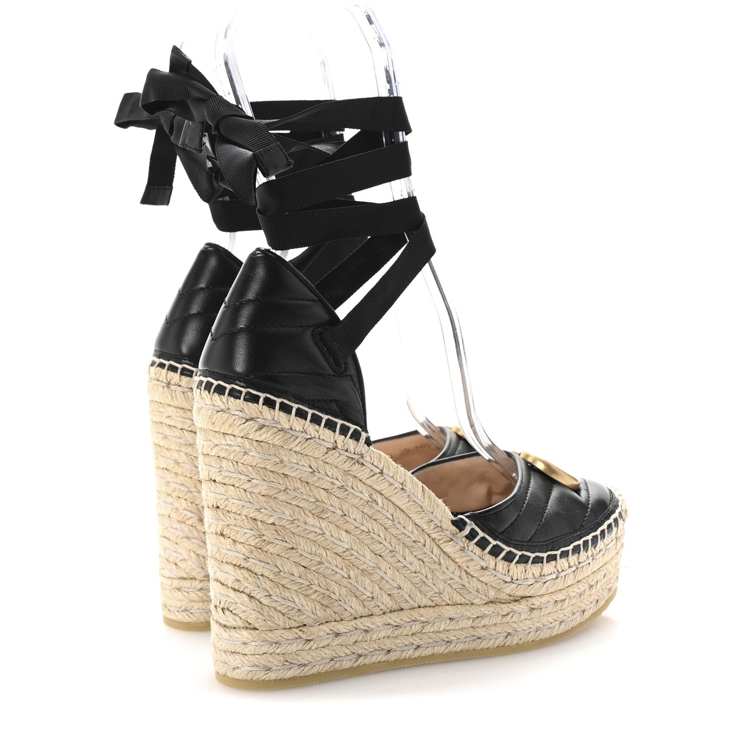 Nappa Matelasse GG Marmont Ankle Wrap Platform 35/120mm Espadrille Wedges 35 Black