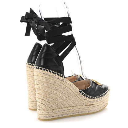 Gucci Nappa Matelasse GG Marmont Ankle Wrap Platform 35/120mm Espadrille Wedges 35 Black 5 of 11