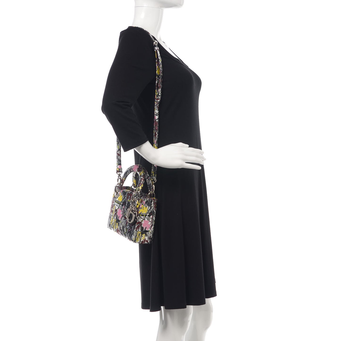 Metallic Canvas Embroidered Mini Lady Dior Argent Multicolor