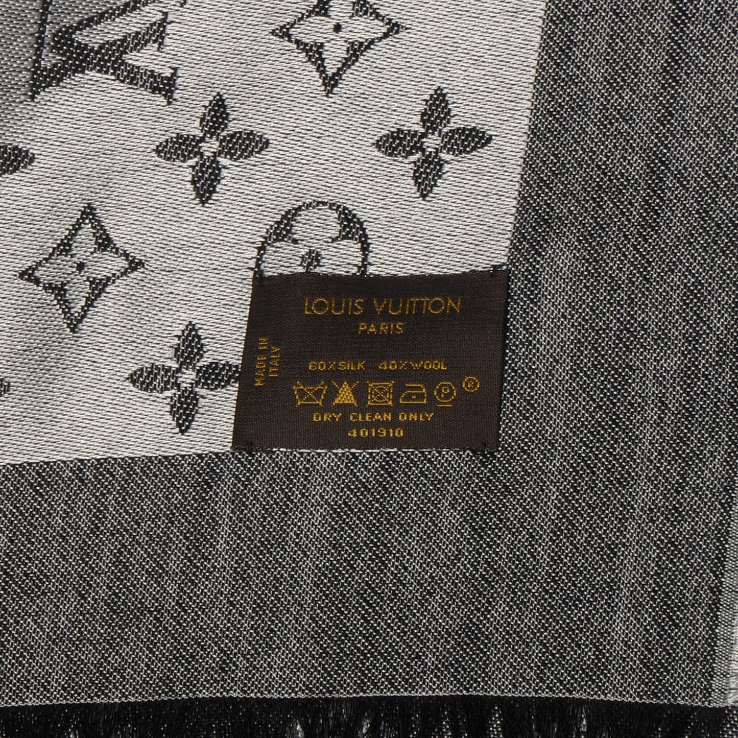 Silk Wool Monogram Denim Shawl Black