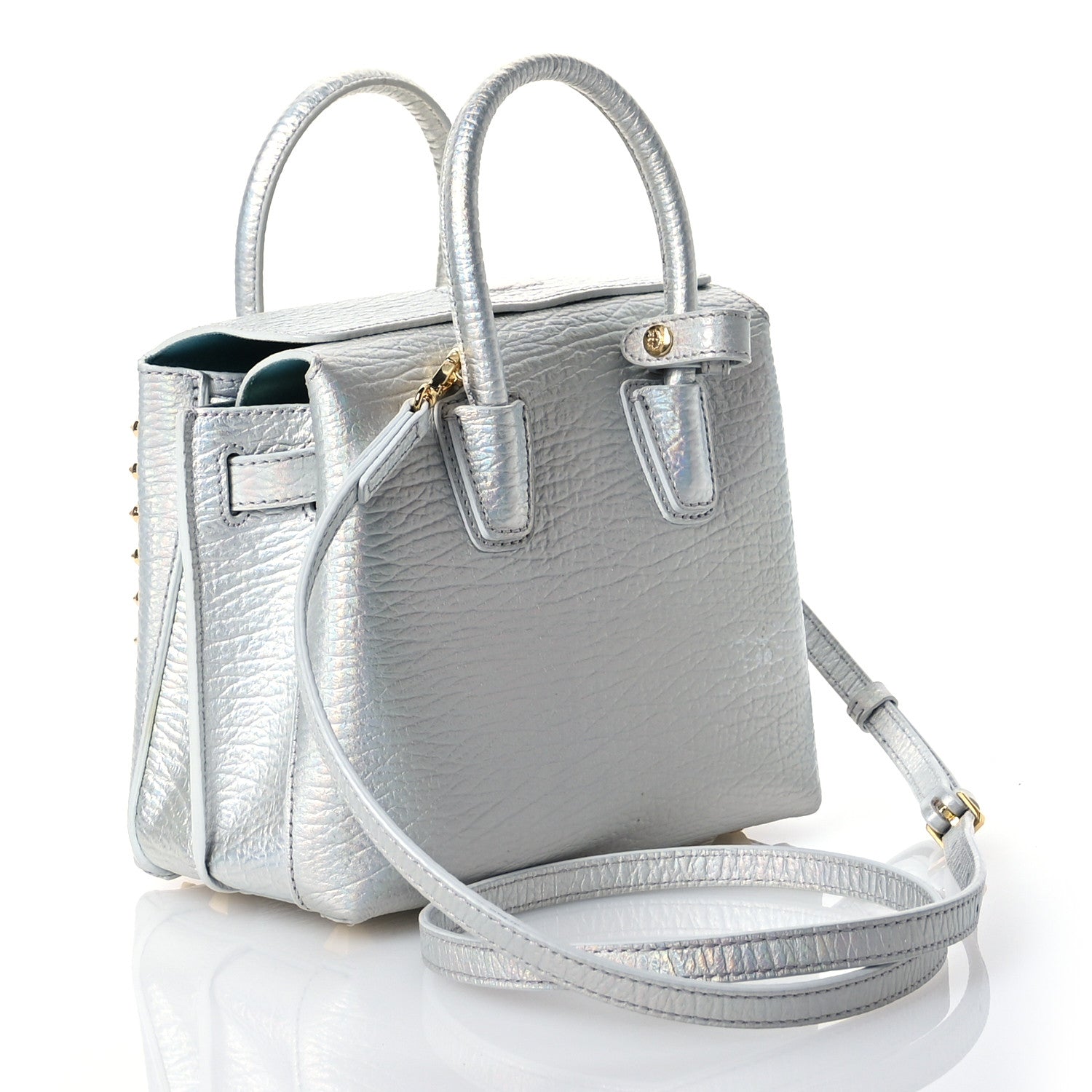 MCM Calfskin Pearls Studded Mini Milla Tote White Flake 3 of 15
