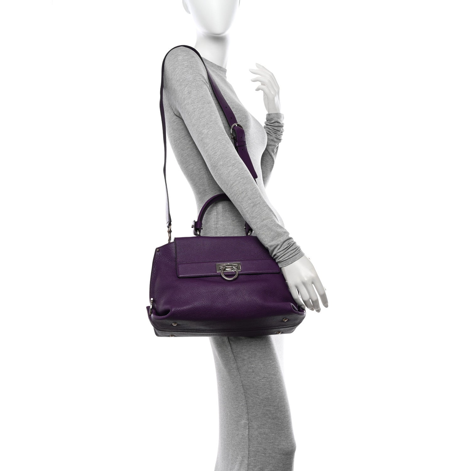 Salvatore Ferragamo Grained Calfskin Sofia Satchel Mirtillo 2 of 12