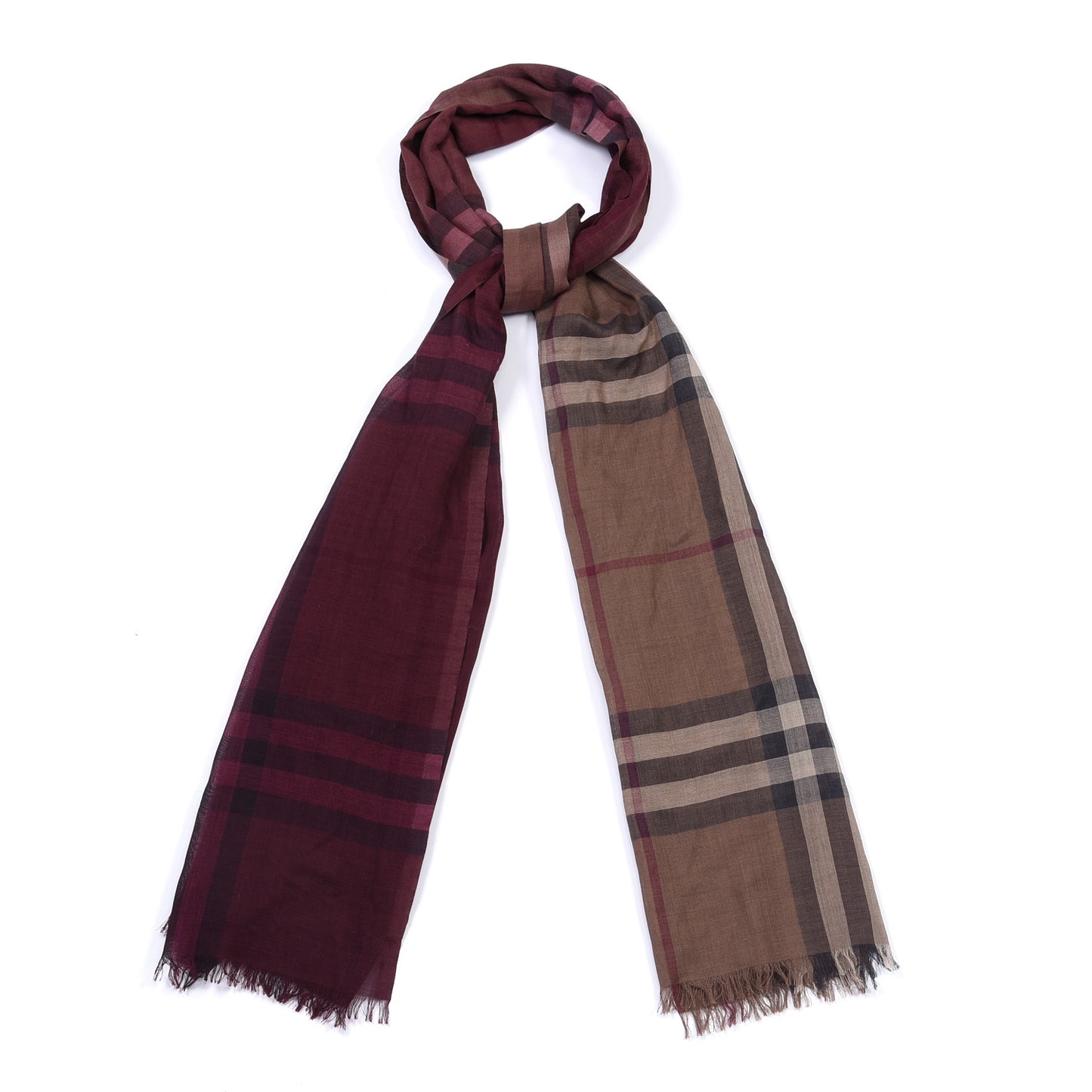 Wool Silk Gauze Ombre Giant Check Scarf Trench