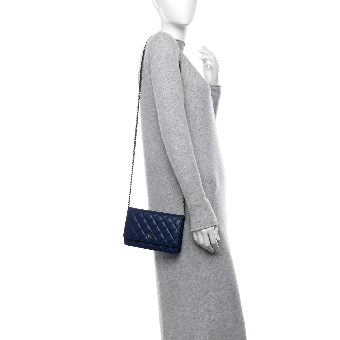 Lambskin Quilted Wallet On Chain WOC Dark Blue