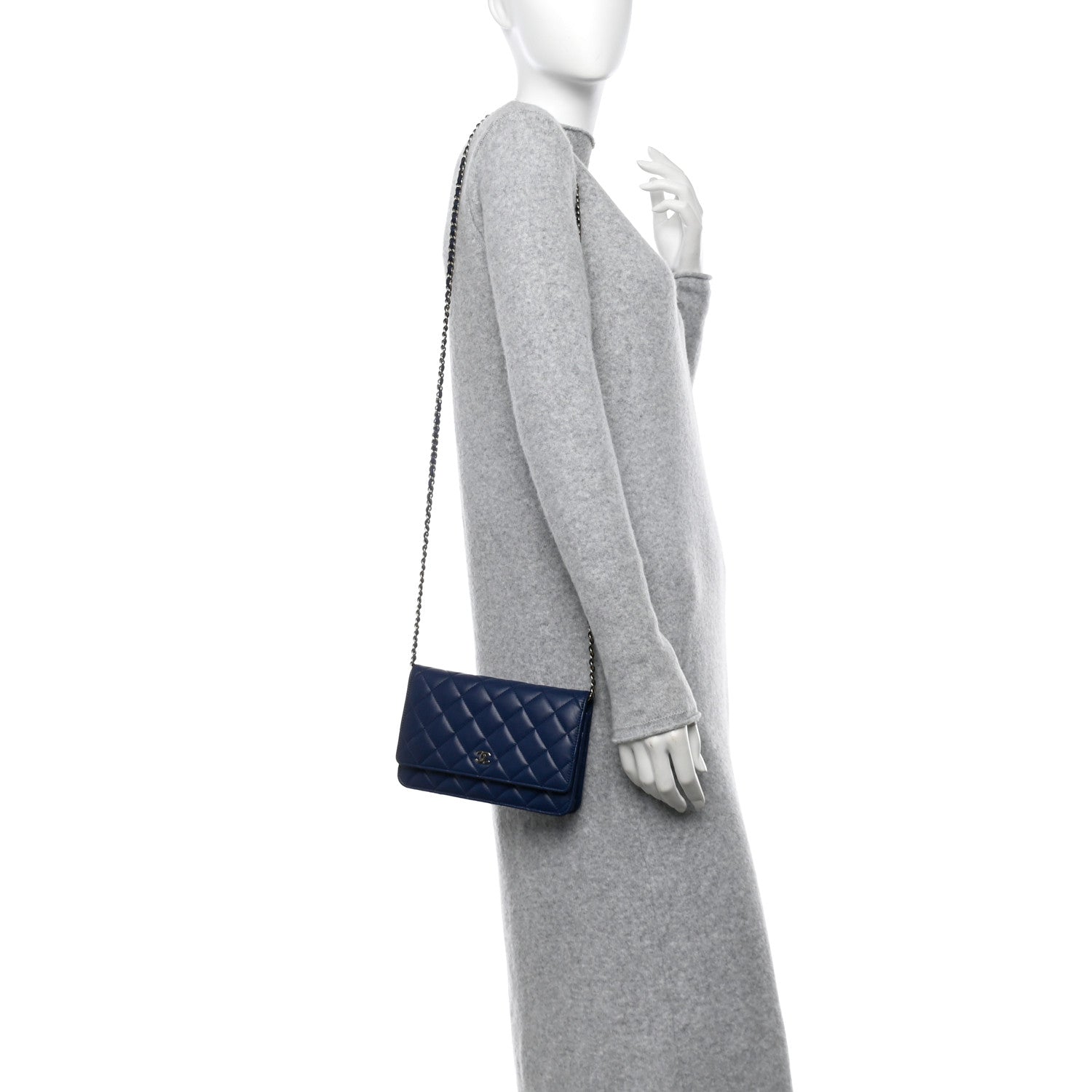 Chanel Lambskin Quilted Wallet On Chain WOC Dark Blue 2 of 10