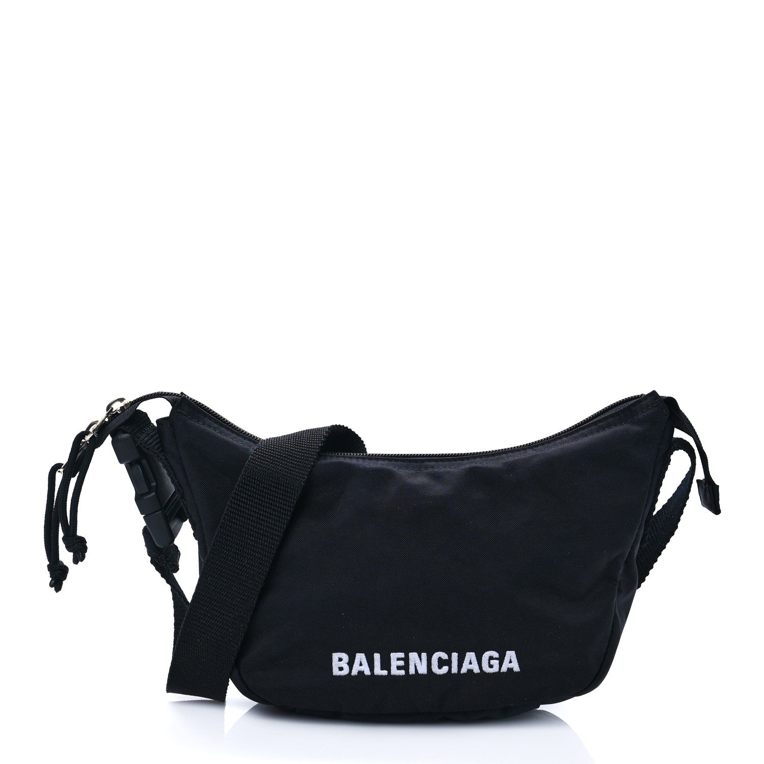 Balenciaga Recycled Sport Nylon Logo Embroidered Wheel Sling Bag Black White 1 of 7