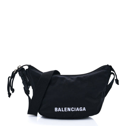 Balenciaga Recycled Sport Nylon Logo Embroidered Wheel Sling Bag Black White 1 of 7