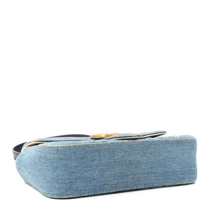 Gucci Denim Matelasse Mini Pearly GG Marmont Shoulder Bag Blue 4 of 10
