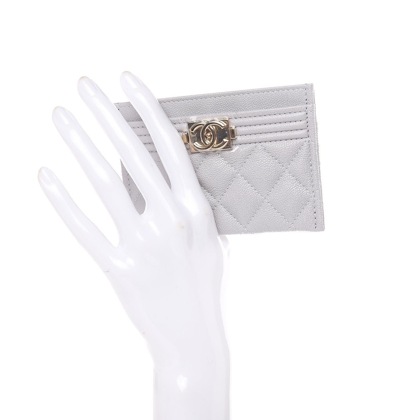 Caviar Quilted Boy Card Holder Grey