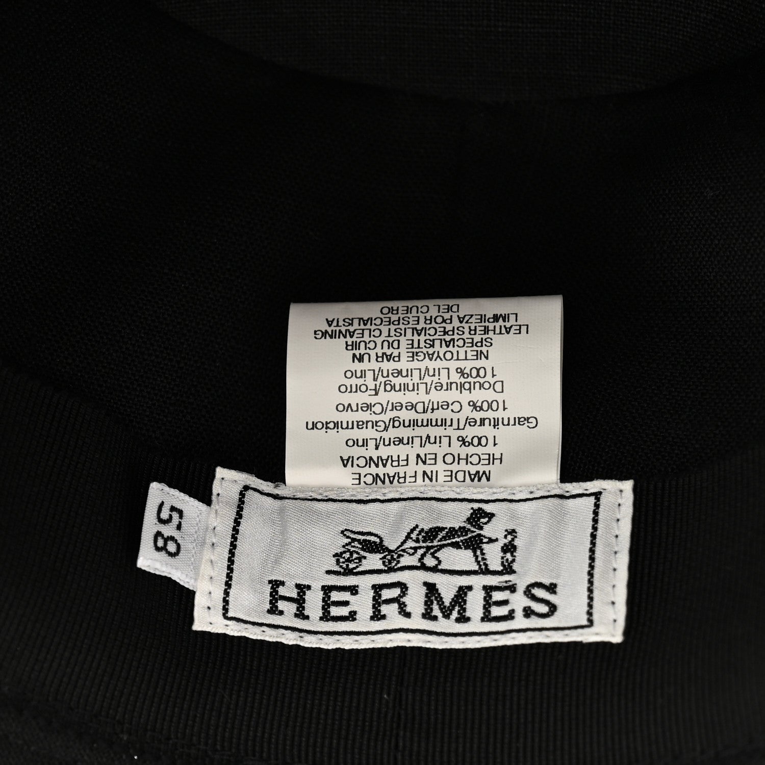 Hermes Linen Deerskin Fedora Hat 58 Black 8 of 12