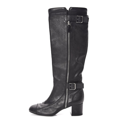 Chanel Calfskin Zipper Buckle Knee High Tall Boots 41 Black 1 of 9