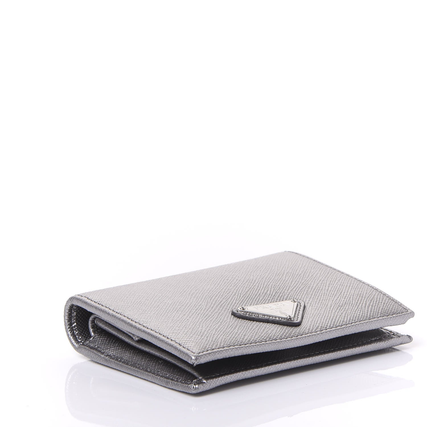 Prada Saffiano Compact Wallet Cromo 3 of 9