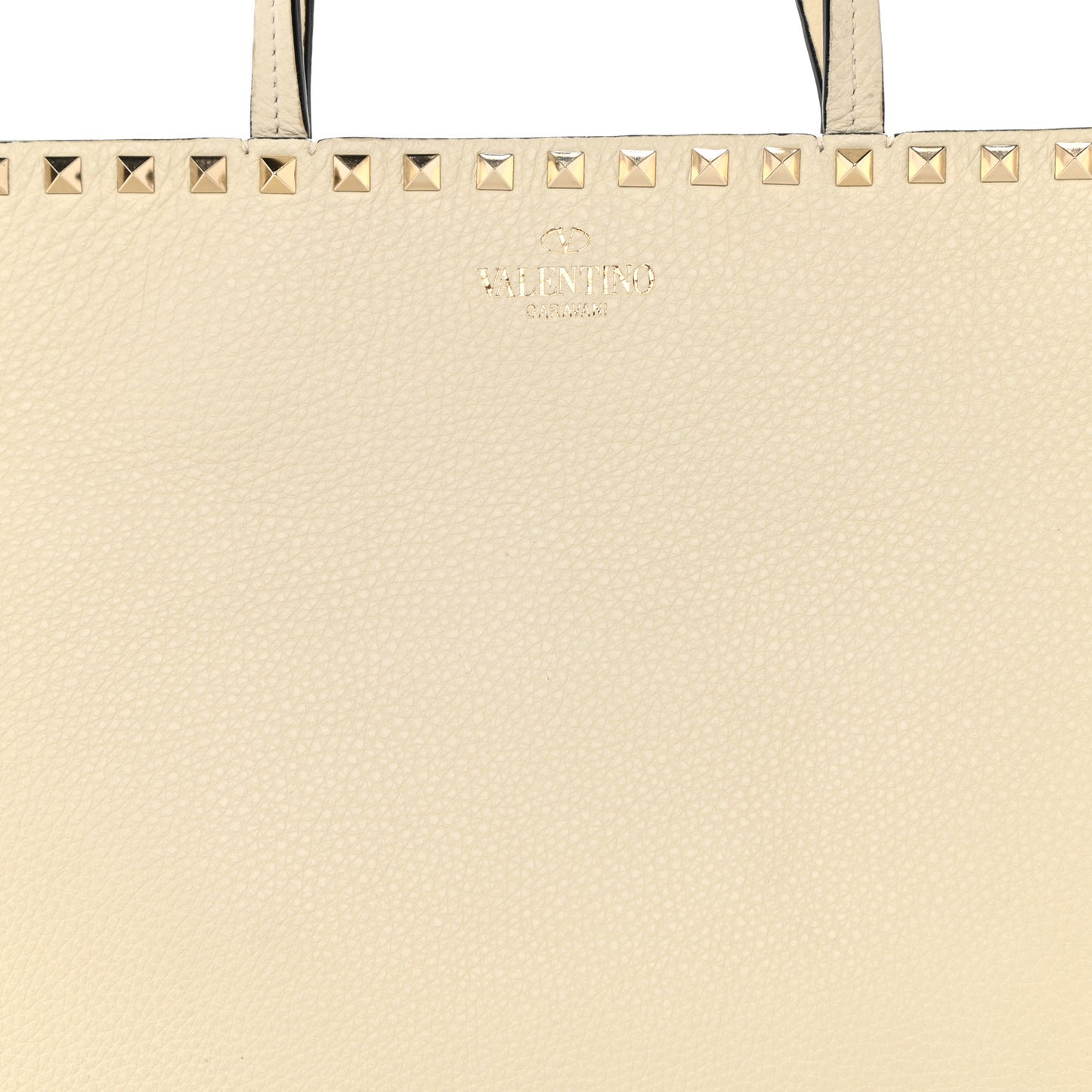 Grained Calfskin Rockstud Shoulder Tote Light Ivory
