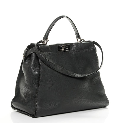 Fendi Cuoio Romano Selleria Bi-Color Large Peekaboo Iconic Satchel Asfalto Latte 3 of 6