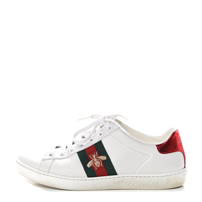 Gucci Calfskin Ayers Bee Embroidered Womens Ace Sneakers 35.5 White Green 1 of 11