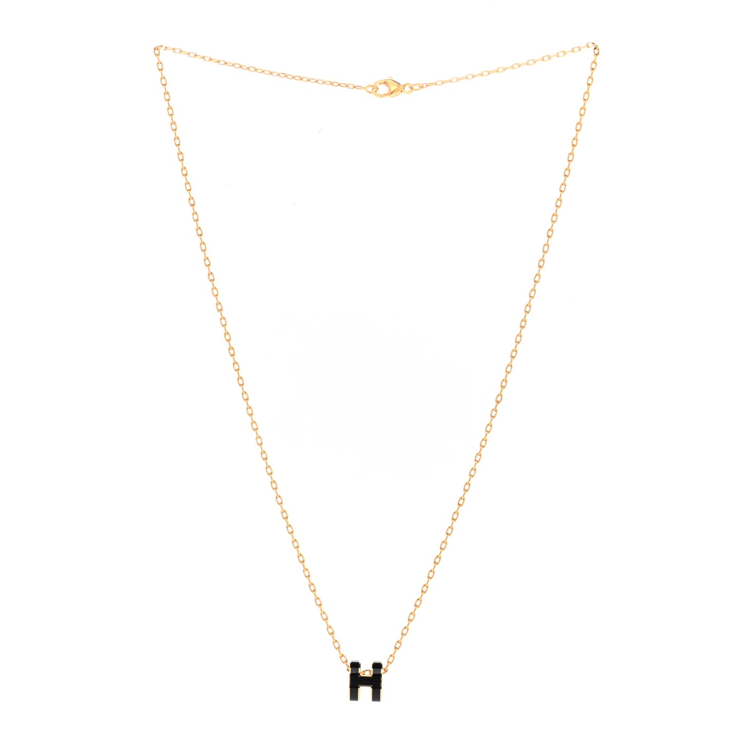 Lacquered Gold Mini Pop H Pendant Necklace Black