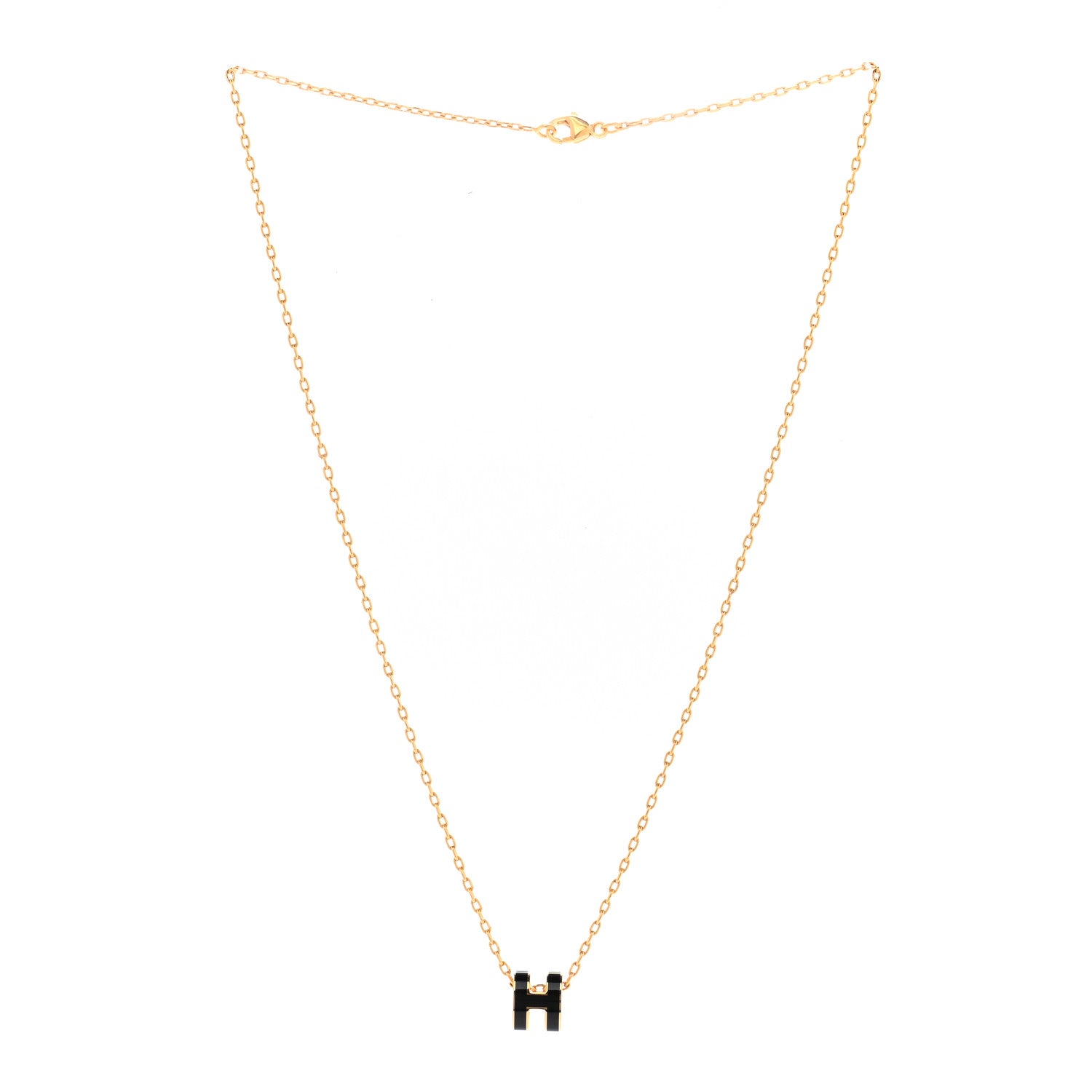 Hermes Lacquered Gold Mini Pop H Pendant Necklace Black 3 of 7
