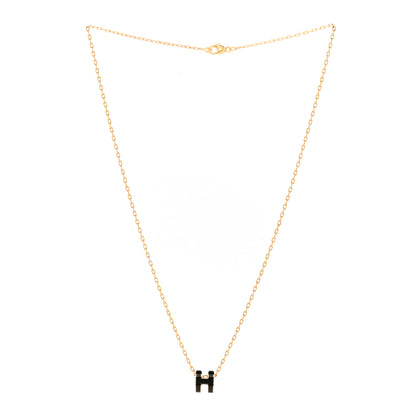 Hermes Lacquered Gold Mini Pop H Pendant Necklace Black 3 of 7