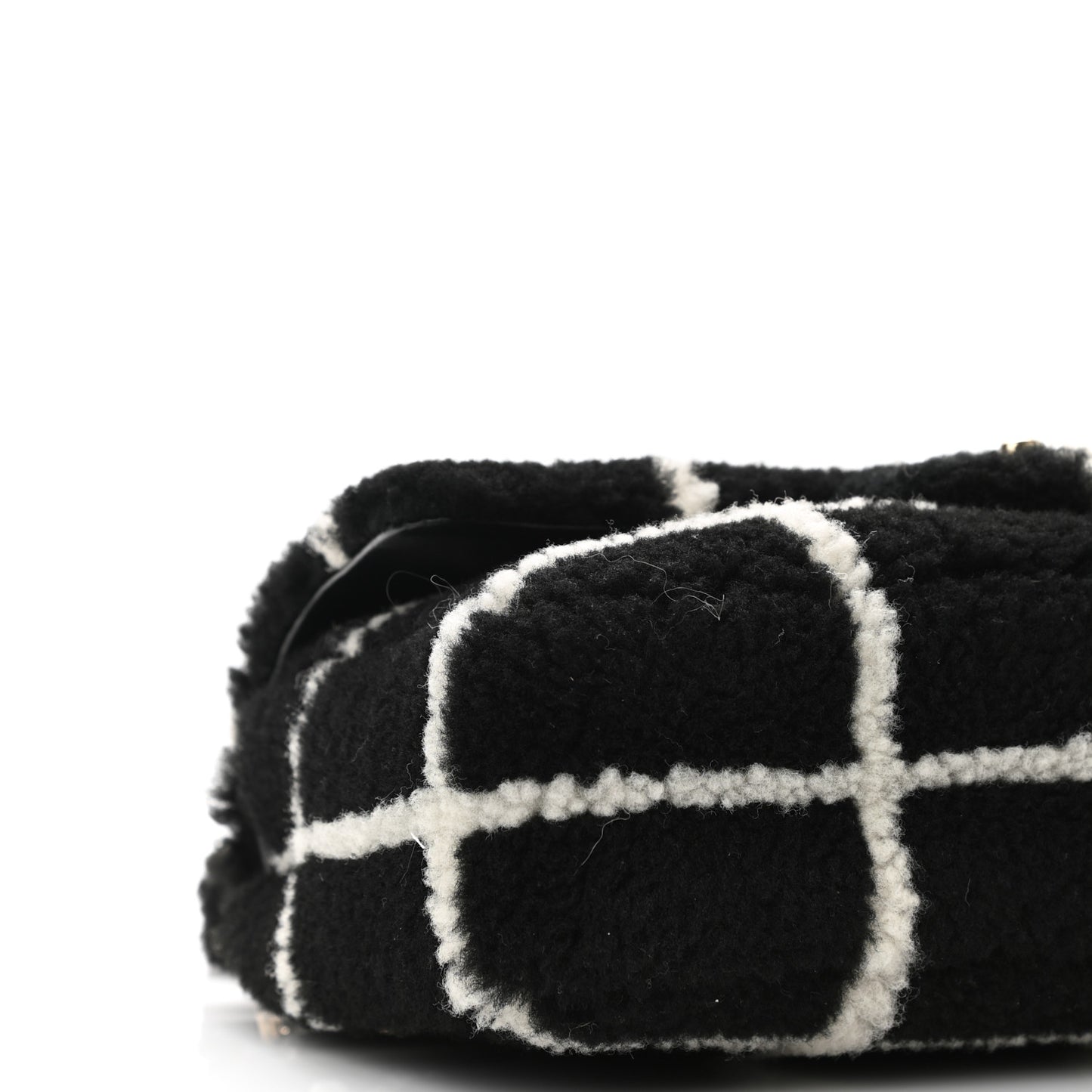 Shearling Lambskin Large Fluffy Tartan Single Flap Black White