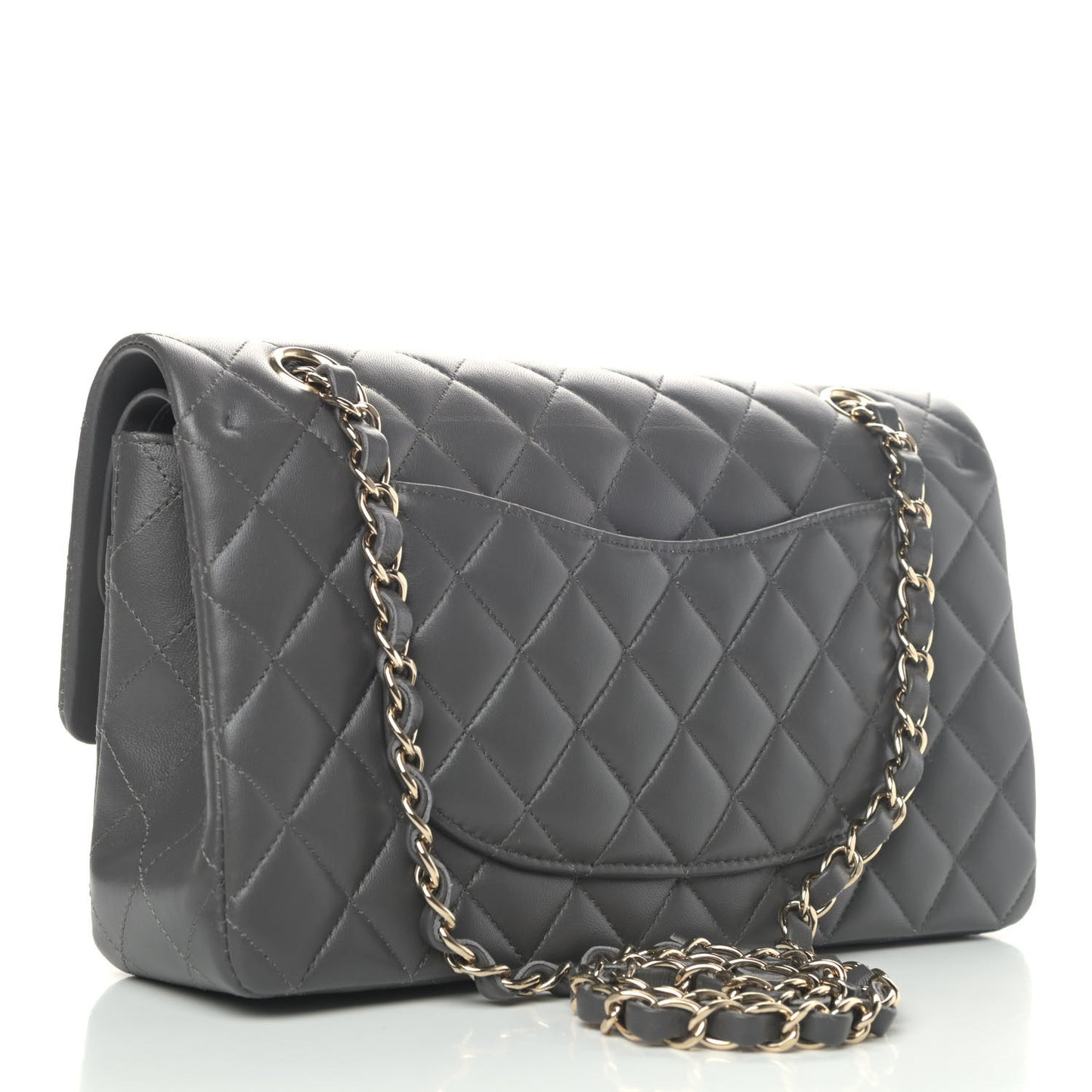 Lambskin Quilted Medium Double Flap Dark Grey