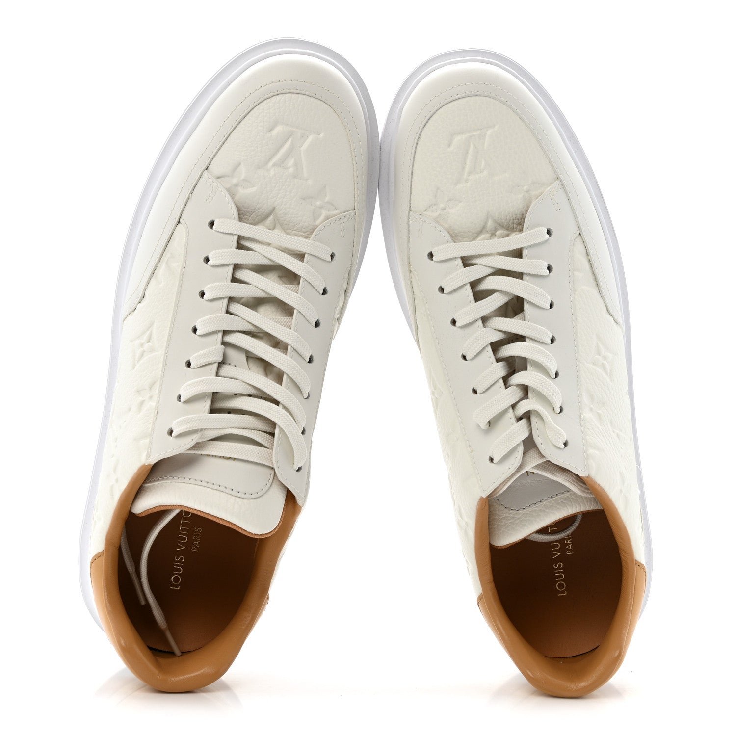 Louis Vuitton Grained Calfskin Embossed Monogram Mens Beverly Hills Sneakers 8.5 White 2 of 9