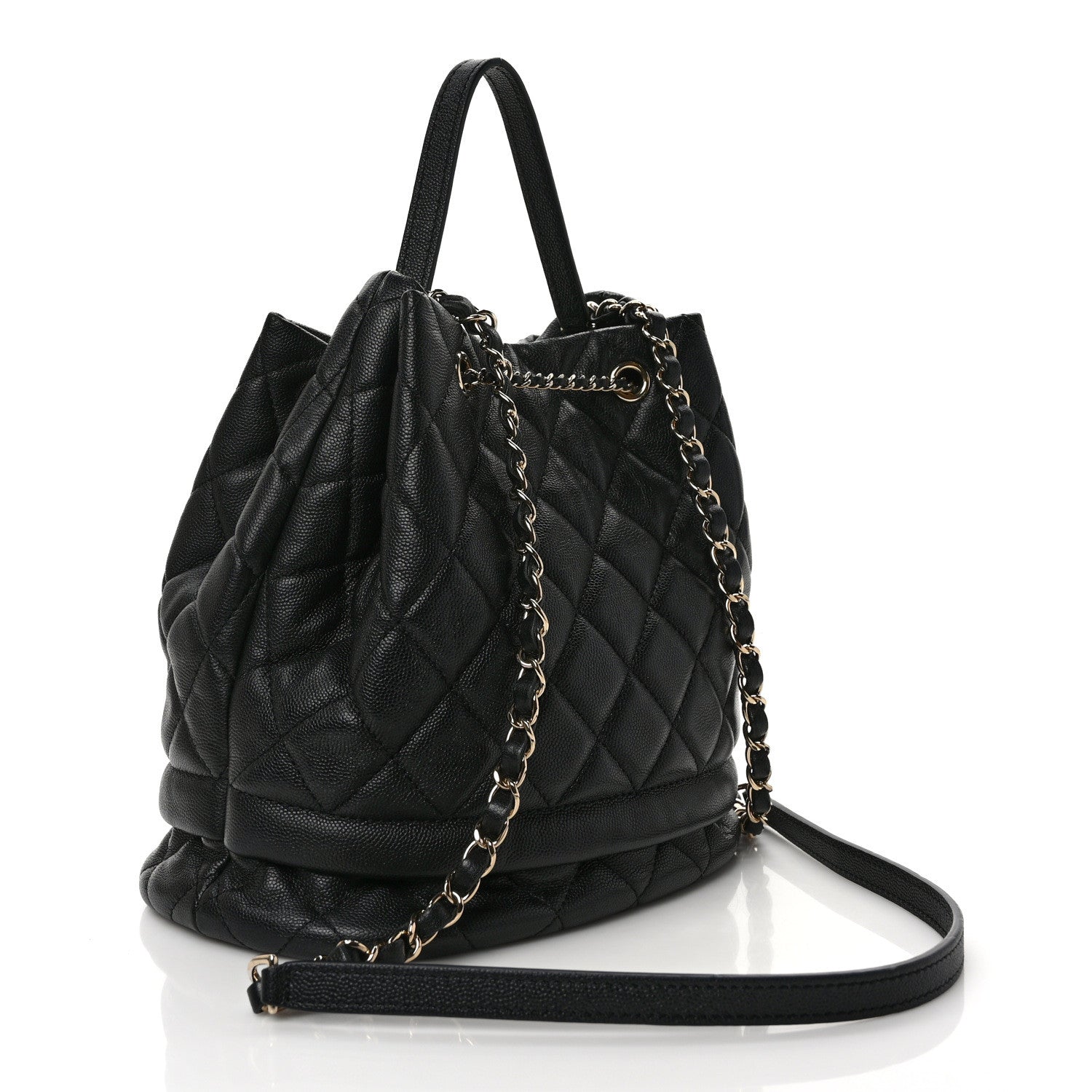 Chanel Caviar Quilted Large Rolled Up Bucket Drawstring Bag Black 3 of 9