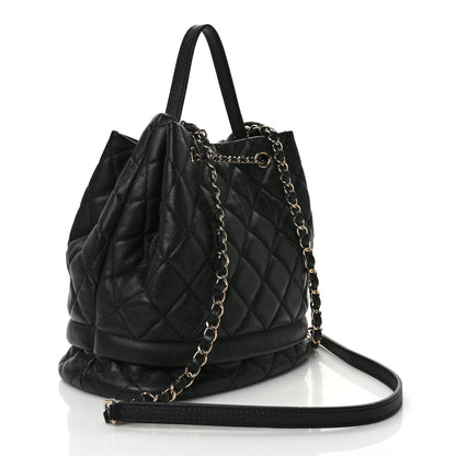 Chanel Caviar Quilted Large Rolled Up Bucket Drawstring Bag Black 3 of 9