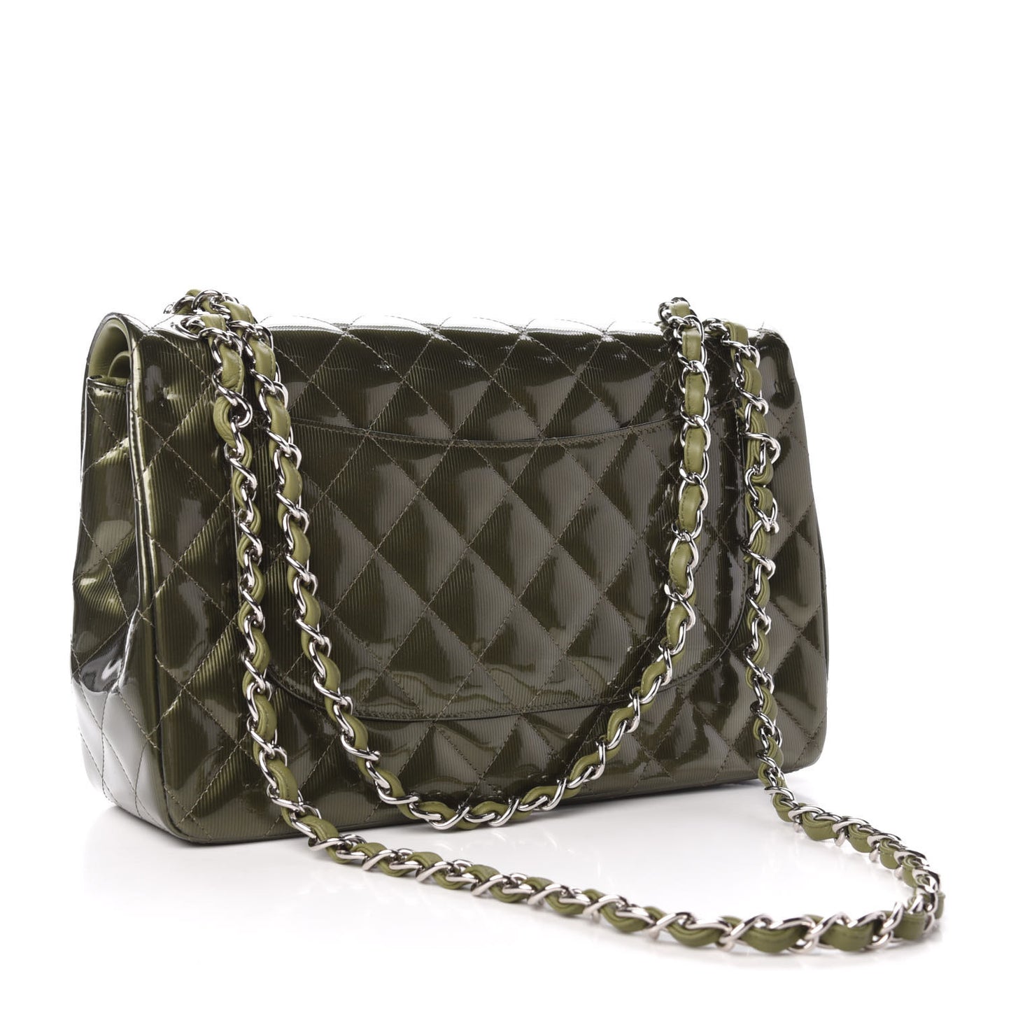 Striated Patent Quilted Jumbo Double Flap Green