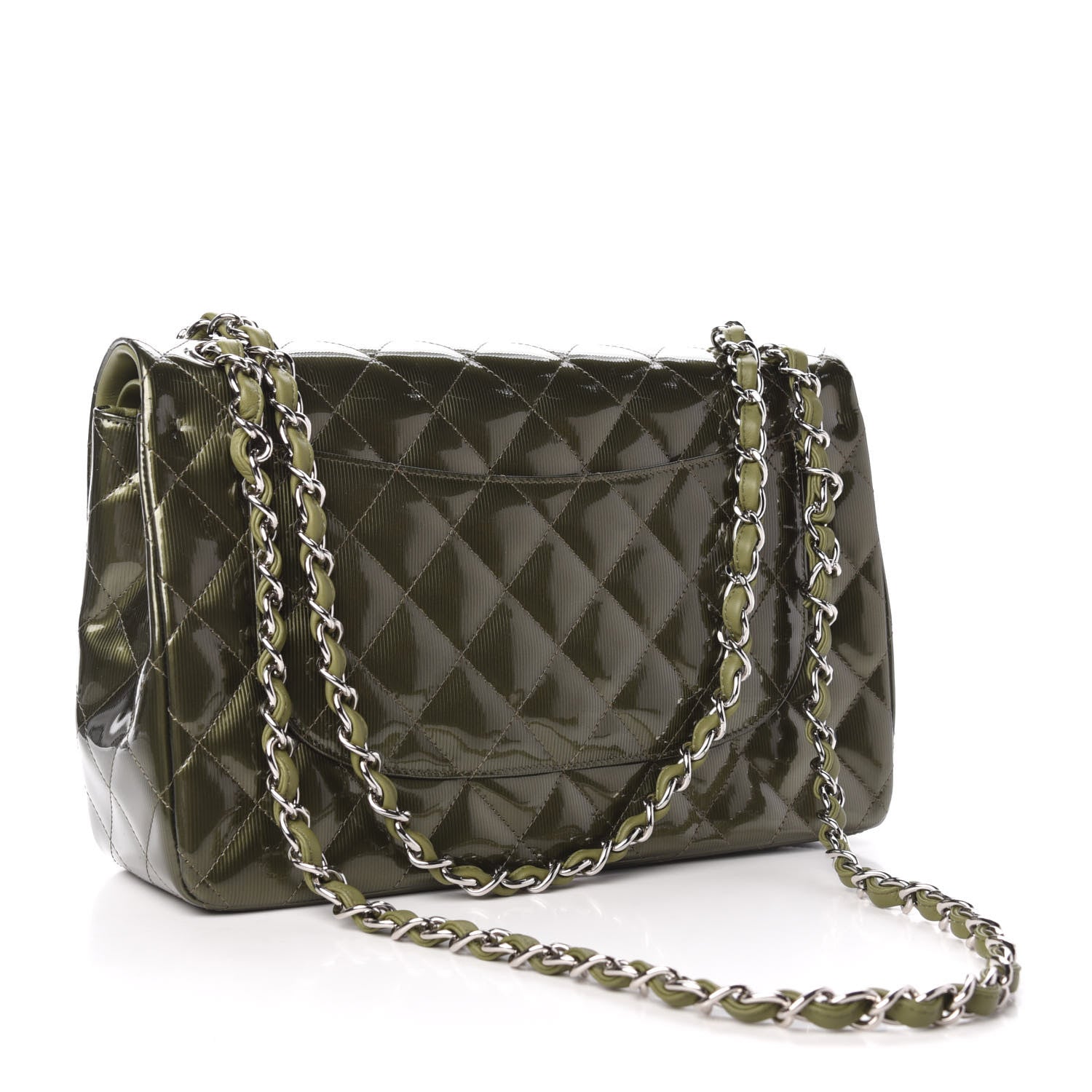 Chanel Striated Patent Quilted Jumbo Double Flap Green 4 of 11