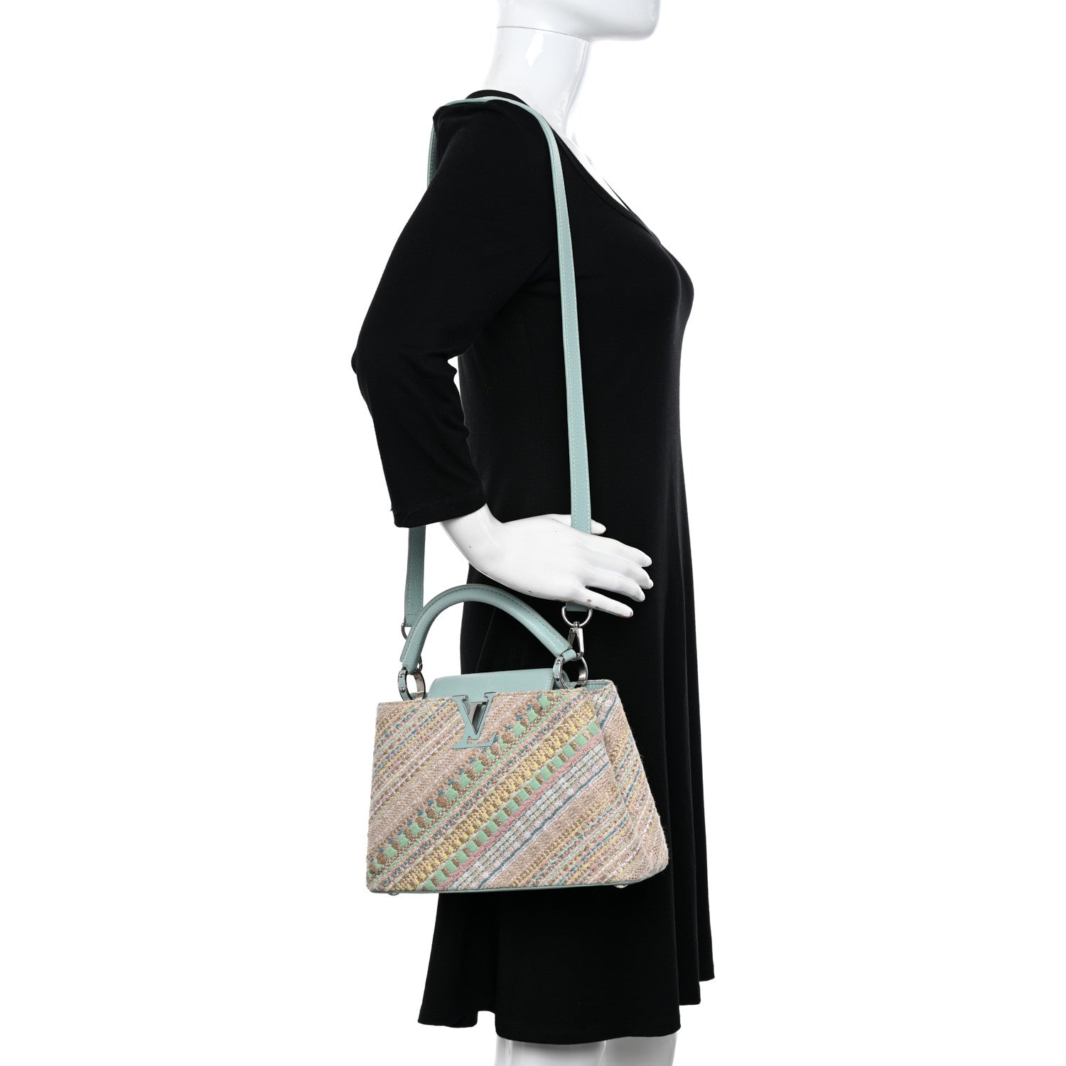 Louis Vuitton Tweed Taurillon Capucines BB Multicolor Light Blue 2 of 12