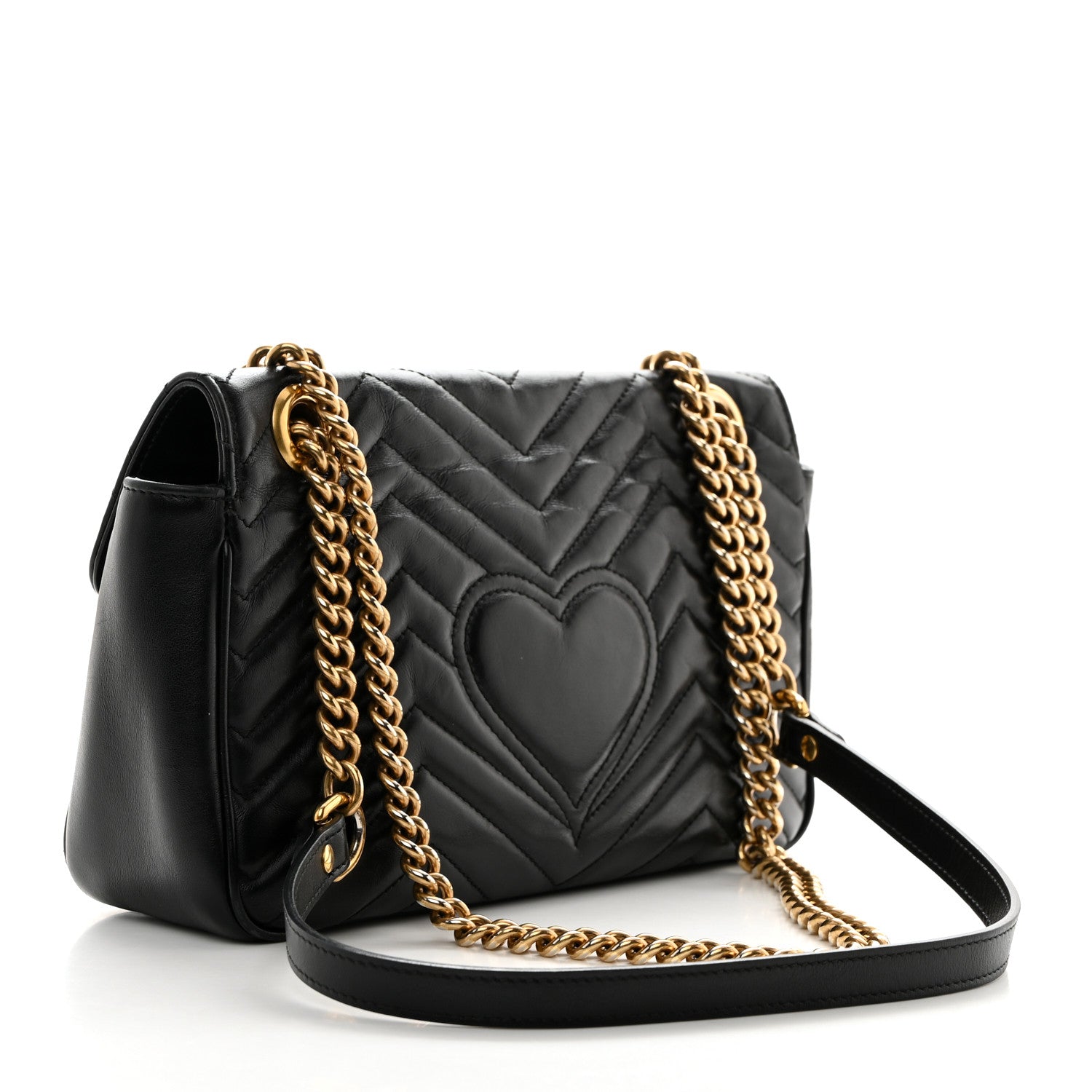 Gucci Calfskin Matelasse Small GG Marmont Shoulder Bag Black 2 of 15