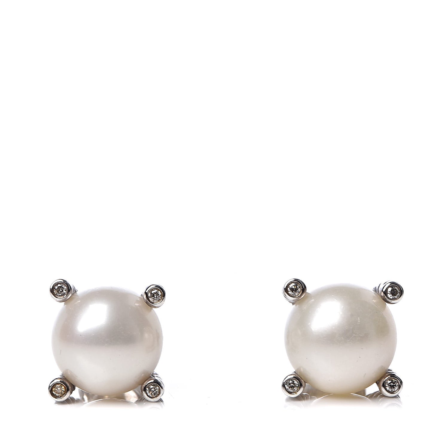 Sterling Silver Diamond Pearl 9.5mm Earrings