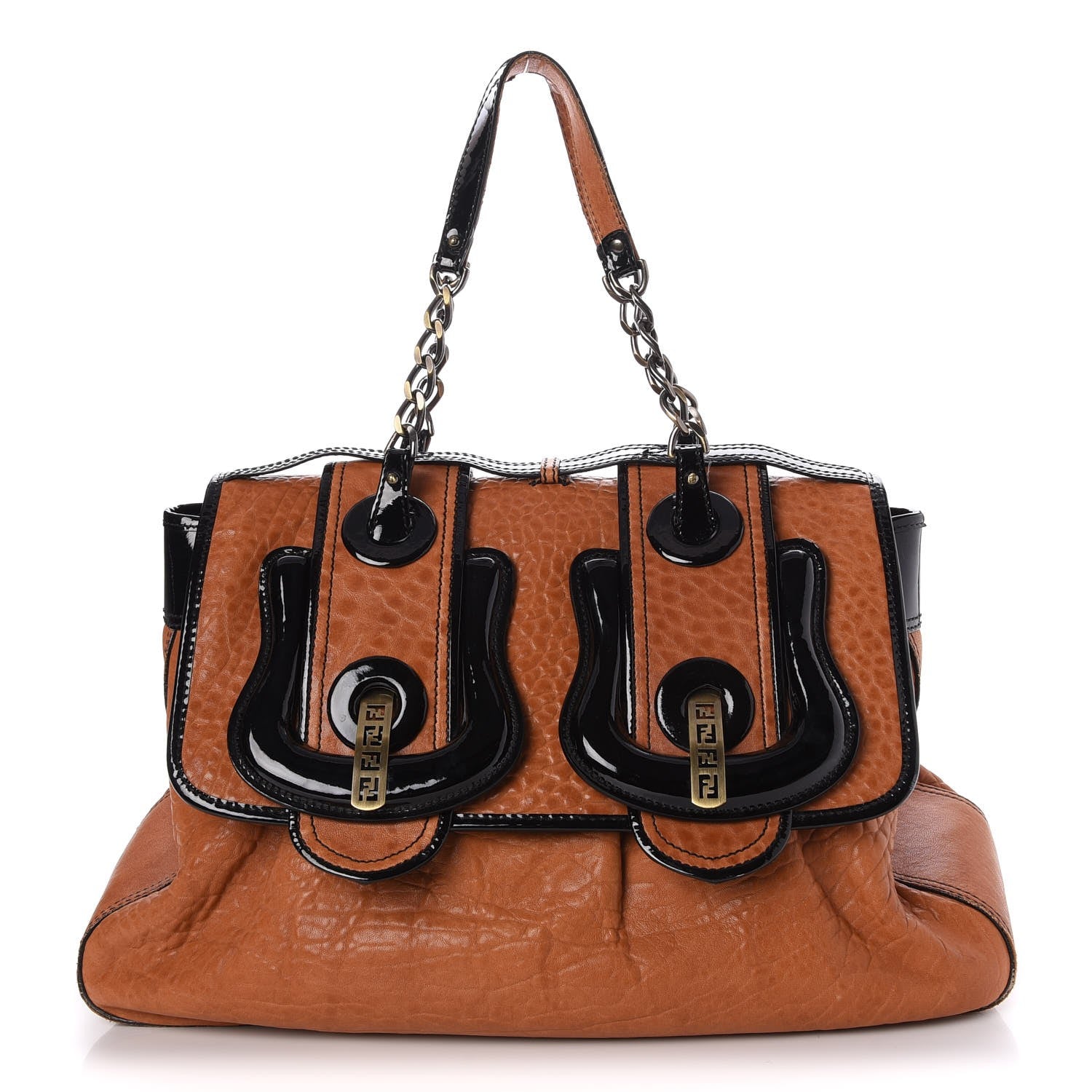 Fendi Nappa Patent Large B Bag Osso Black 1 of 14