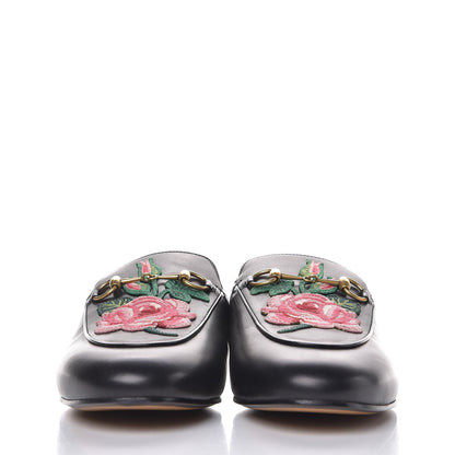Gucci Calfskin Flower Embroidered Princetown Slippers 40 Black 2 of 11