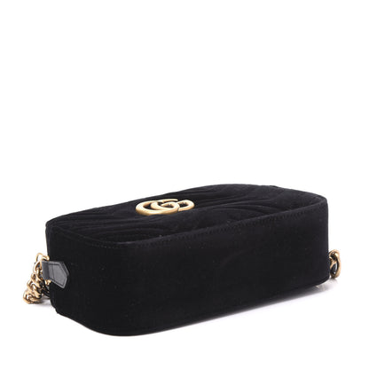 Gucci Velvet Matelasse Small GG Marmont Chain Shoulder Bag Black 3 of 9