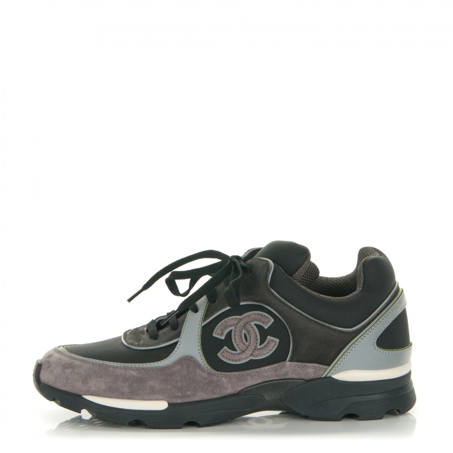 Chanel Suede Calfskin CC Sneakers 40 Black Gray 1 of 7