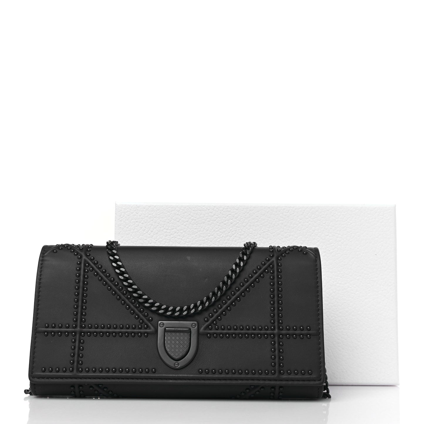 Matte Calfskin Studded Diorama Croisiere Chain Wallet Indigo