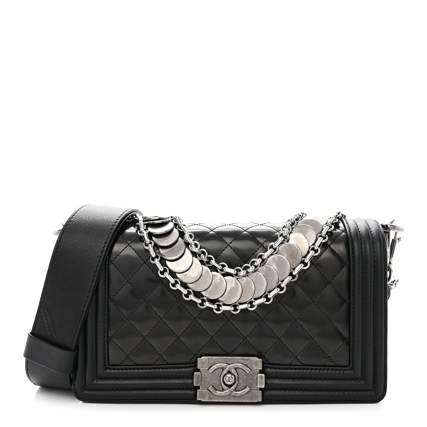 Chanel Patent Calfskin Quilted Paris Bombay Medallion Embellished Medium Boy Flap Black 1 of 12